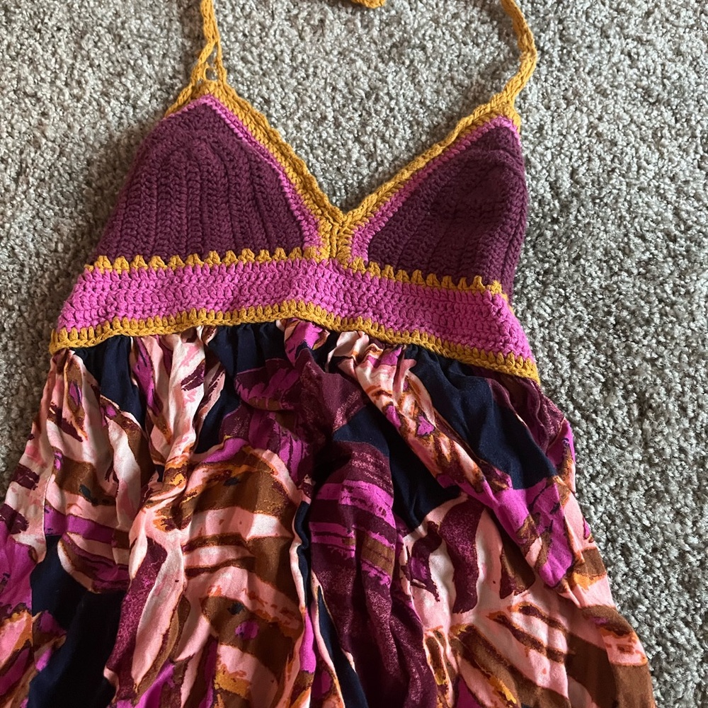 Mossimo Supply Co. Pink and Yellow Crochet Halter Dress